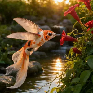 Hummingbird + Koi fish